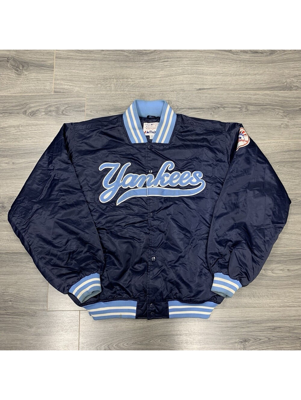 Vintage Majestic New York Yankees Satin Jacket XXL Rare Men’s Navy Blue